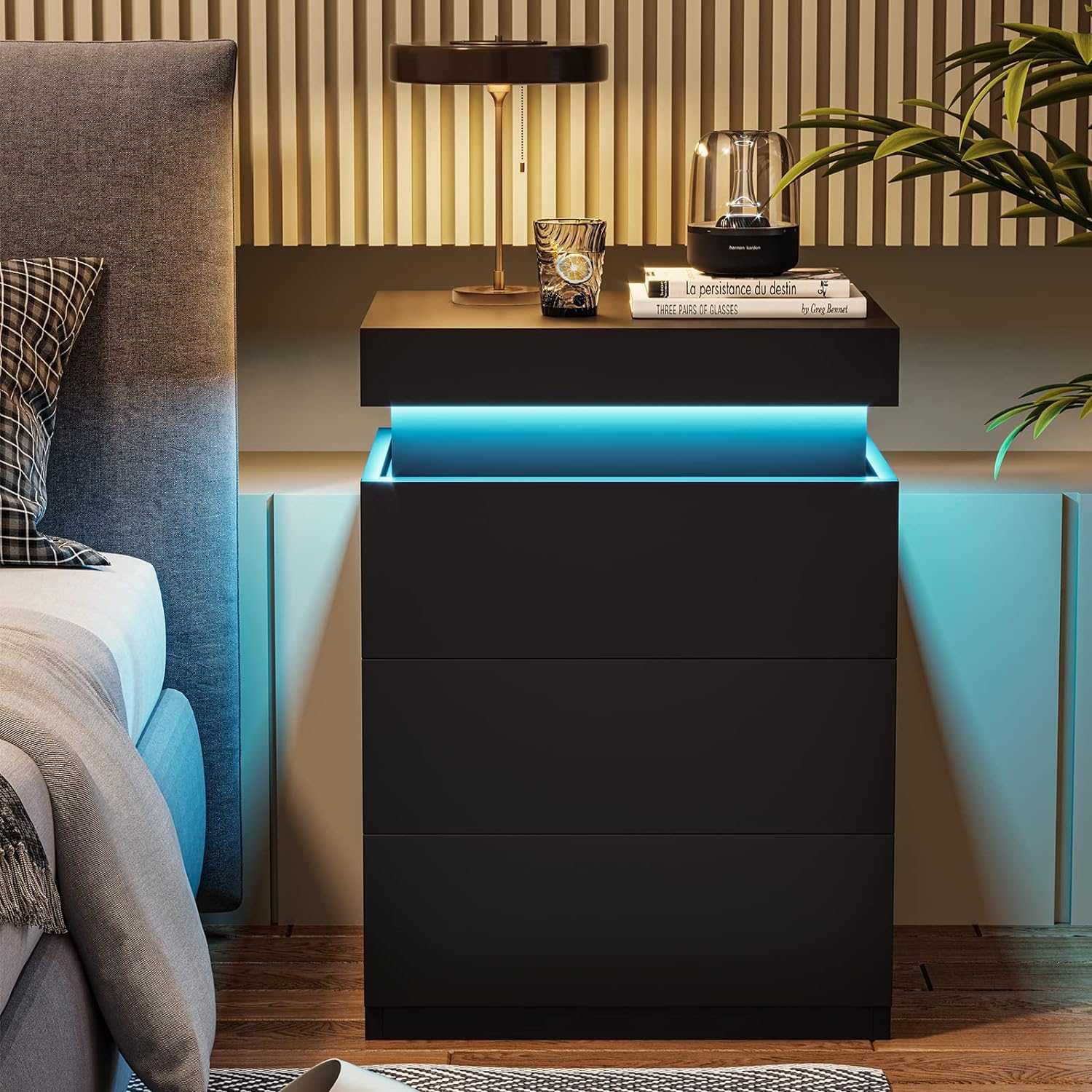 LED Black Nightstand