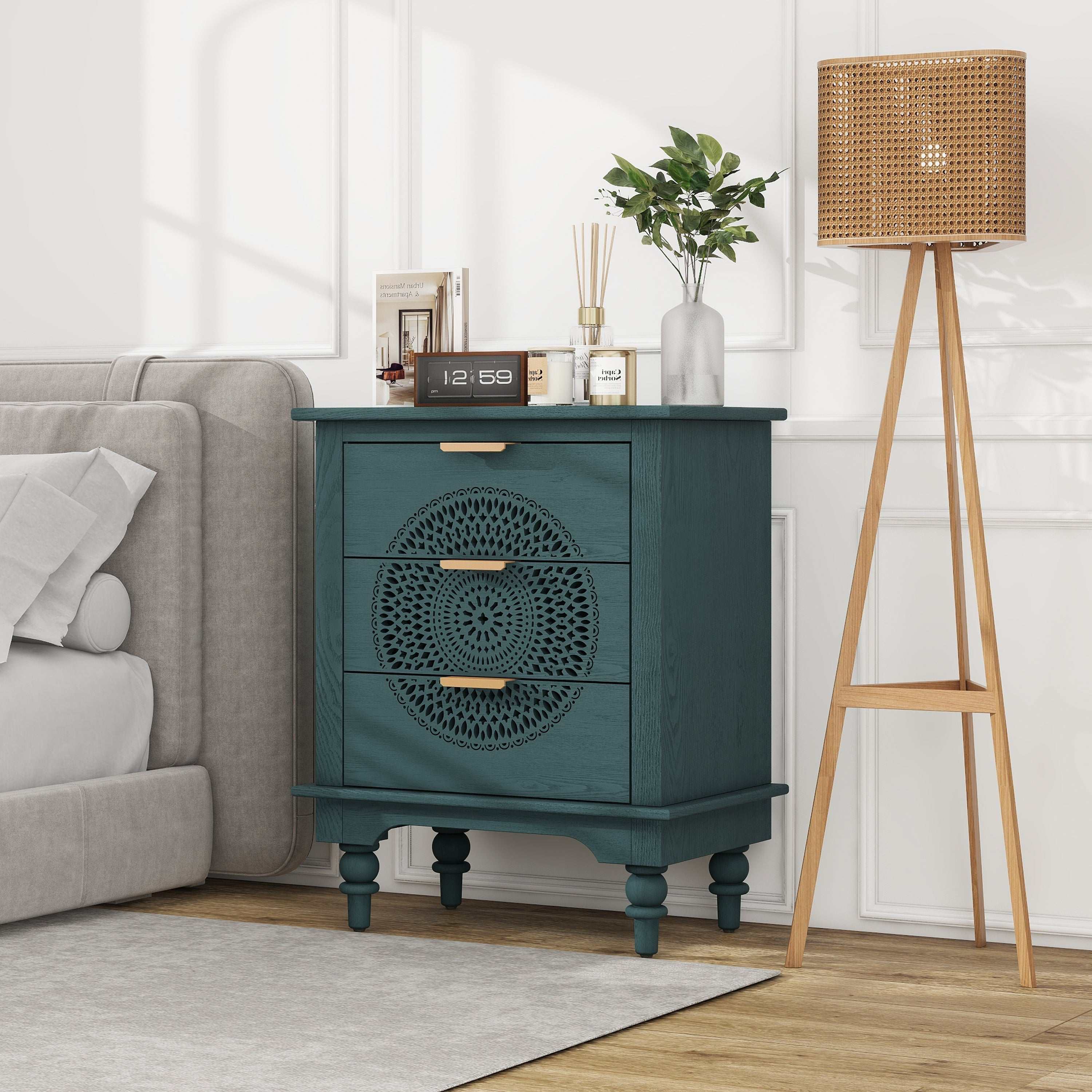 Hollow-Carved 3 Drawer Dresser -Stylish Storage Solution for Living Room