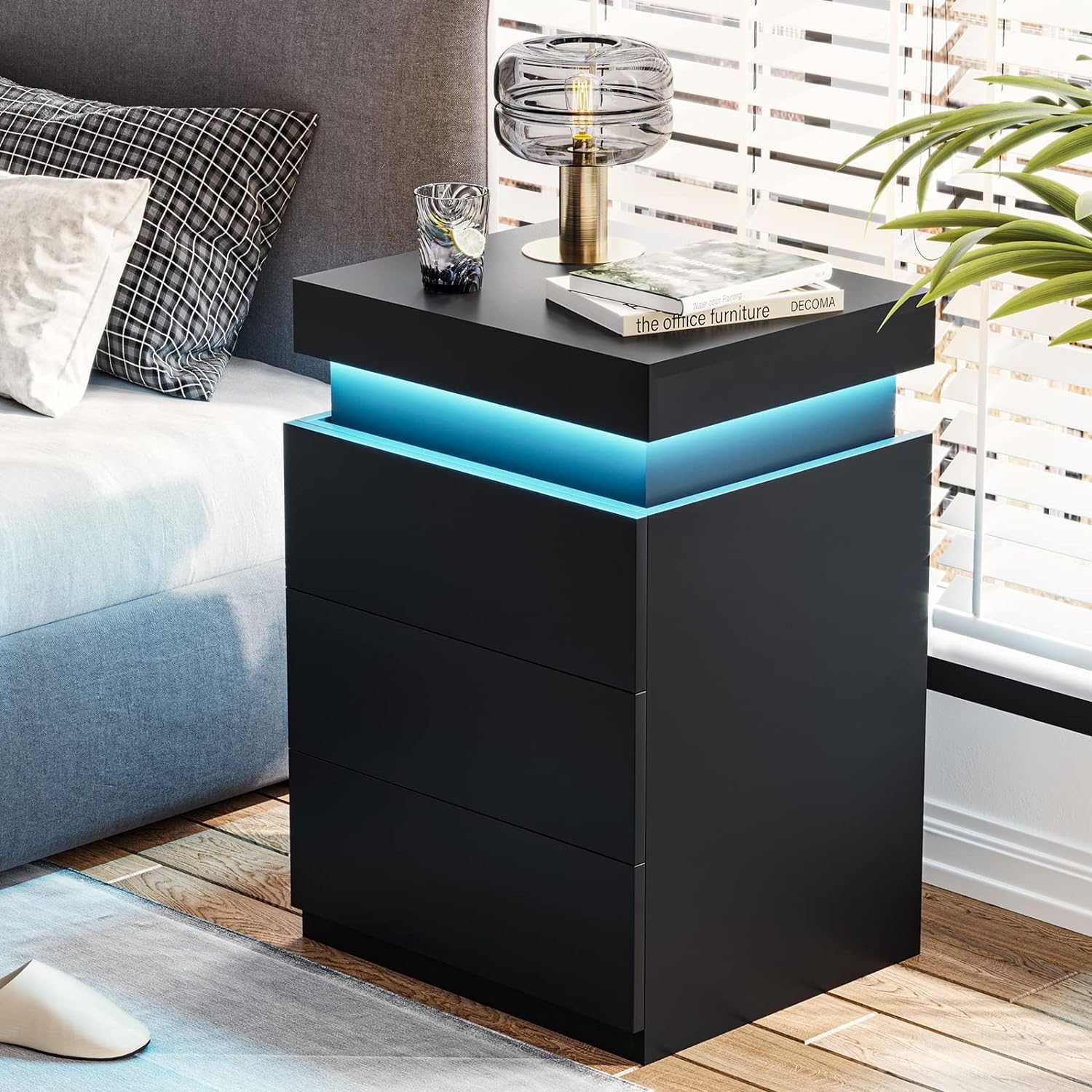 LED Black Nightstand