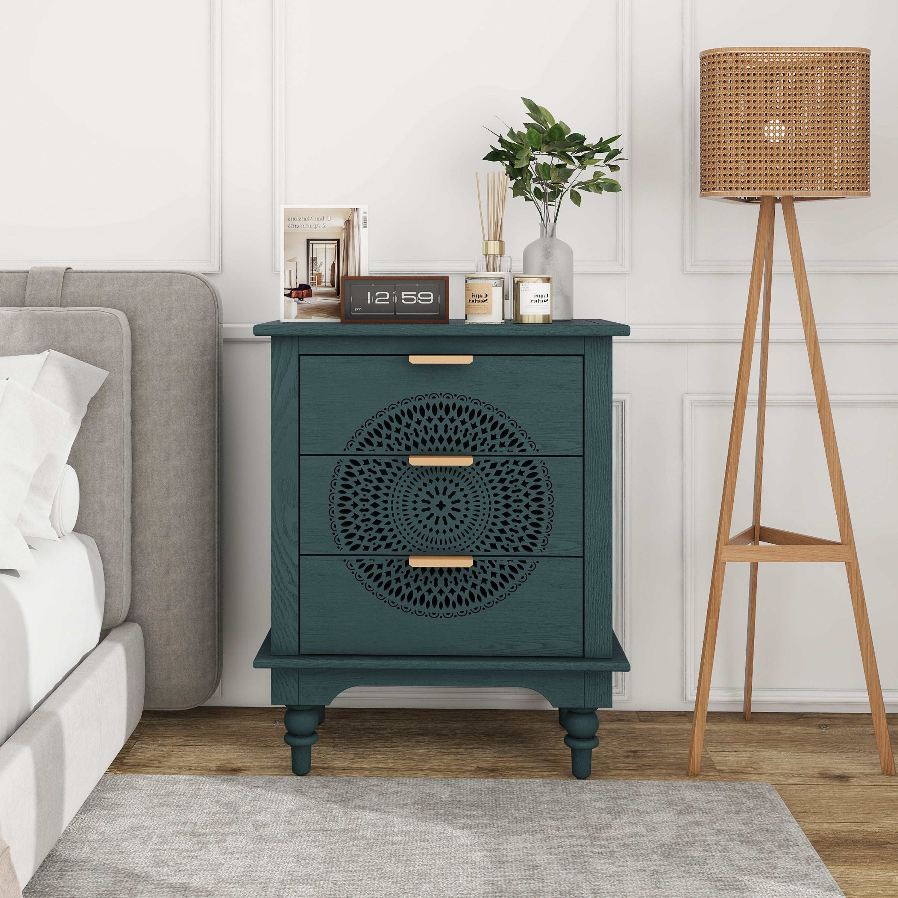 Hollow-Carved 3 Drawer Dresser -Stylish Storage Solution for Living Room