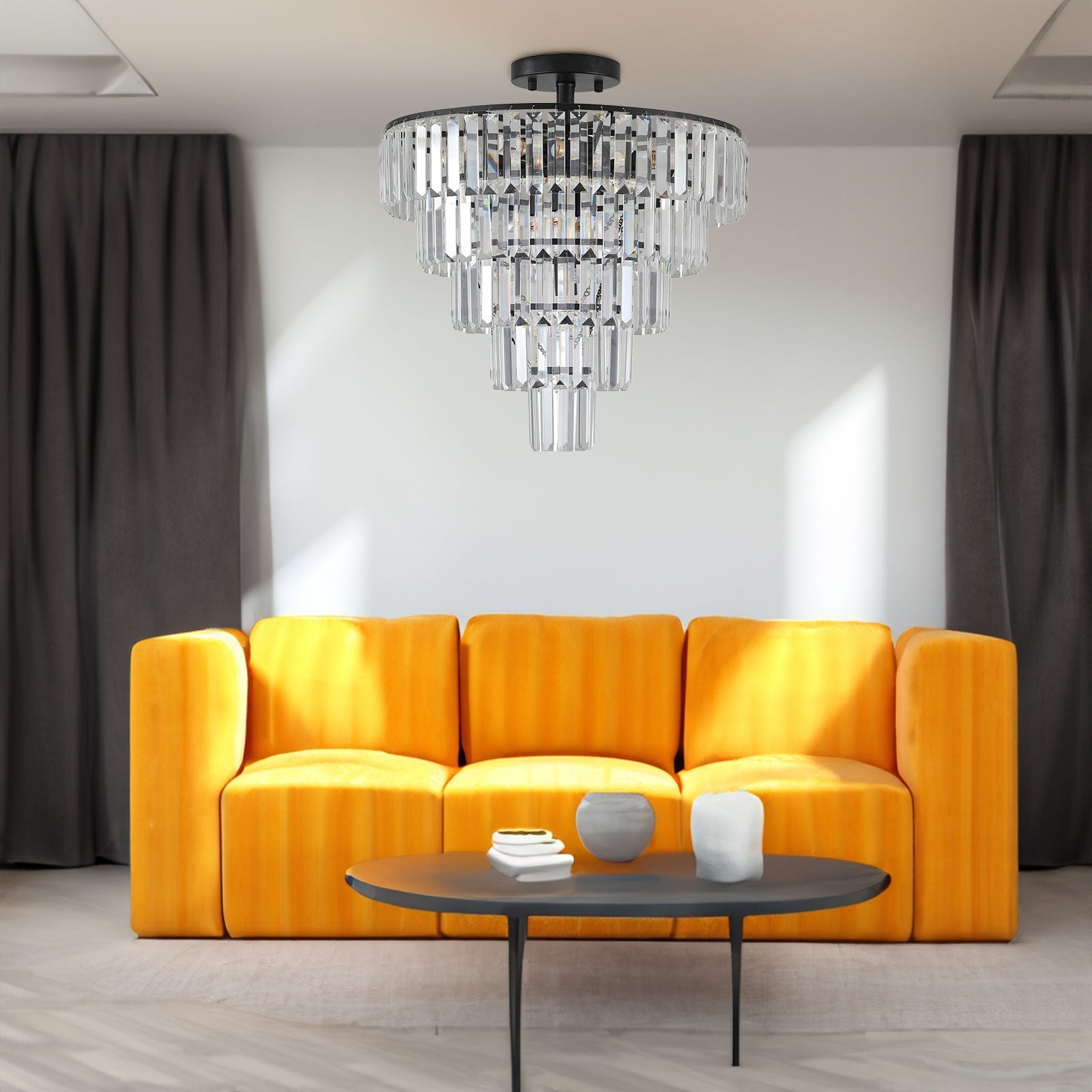 Black large crystal chandelier with luxury modern design for dining and living rooms