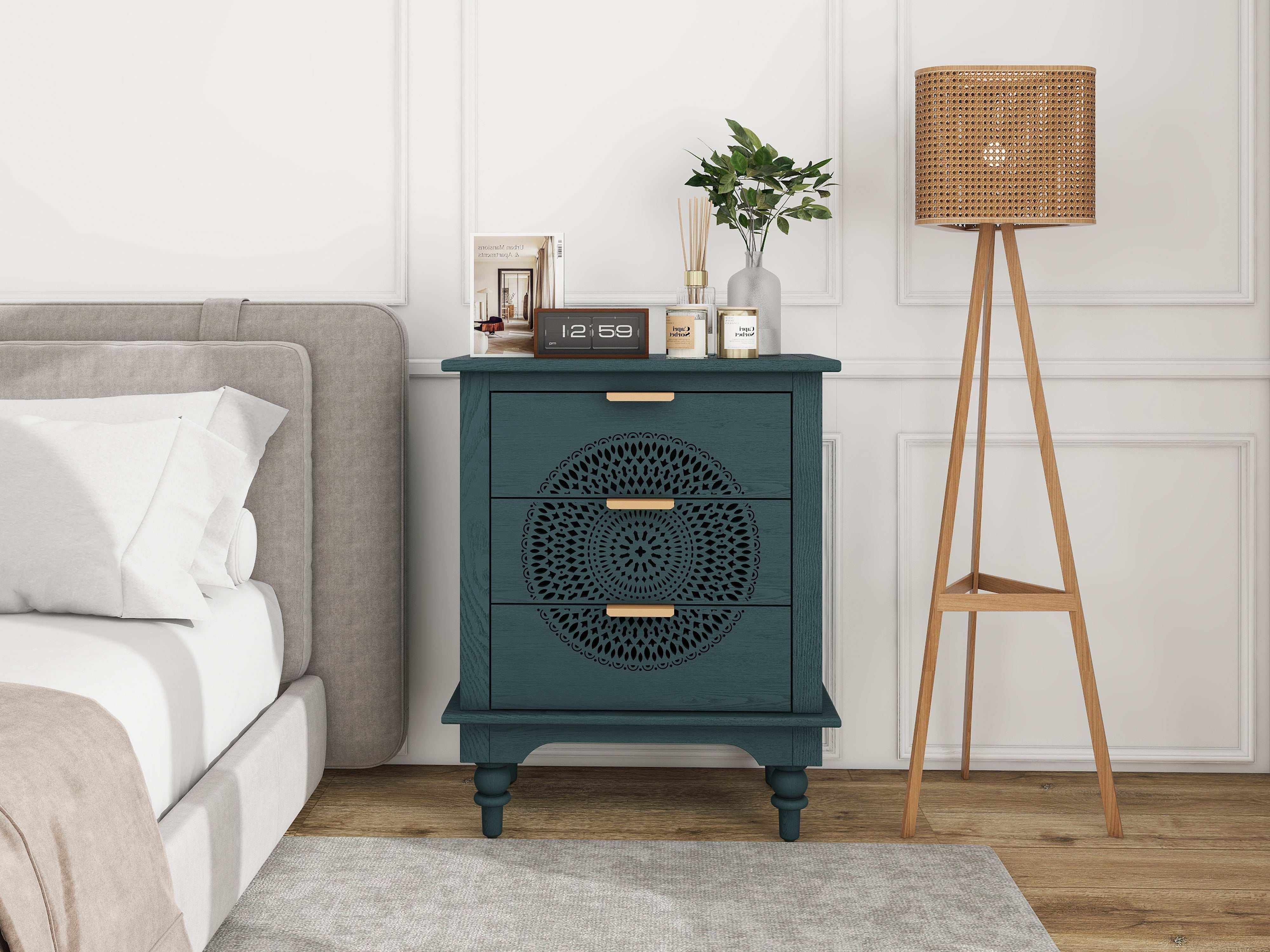 Hollow-Carved 3 Drawer Dresser -Stylish Storage Solution for Living Room