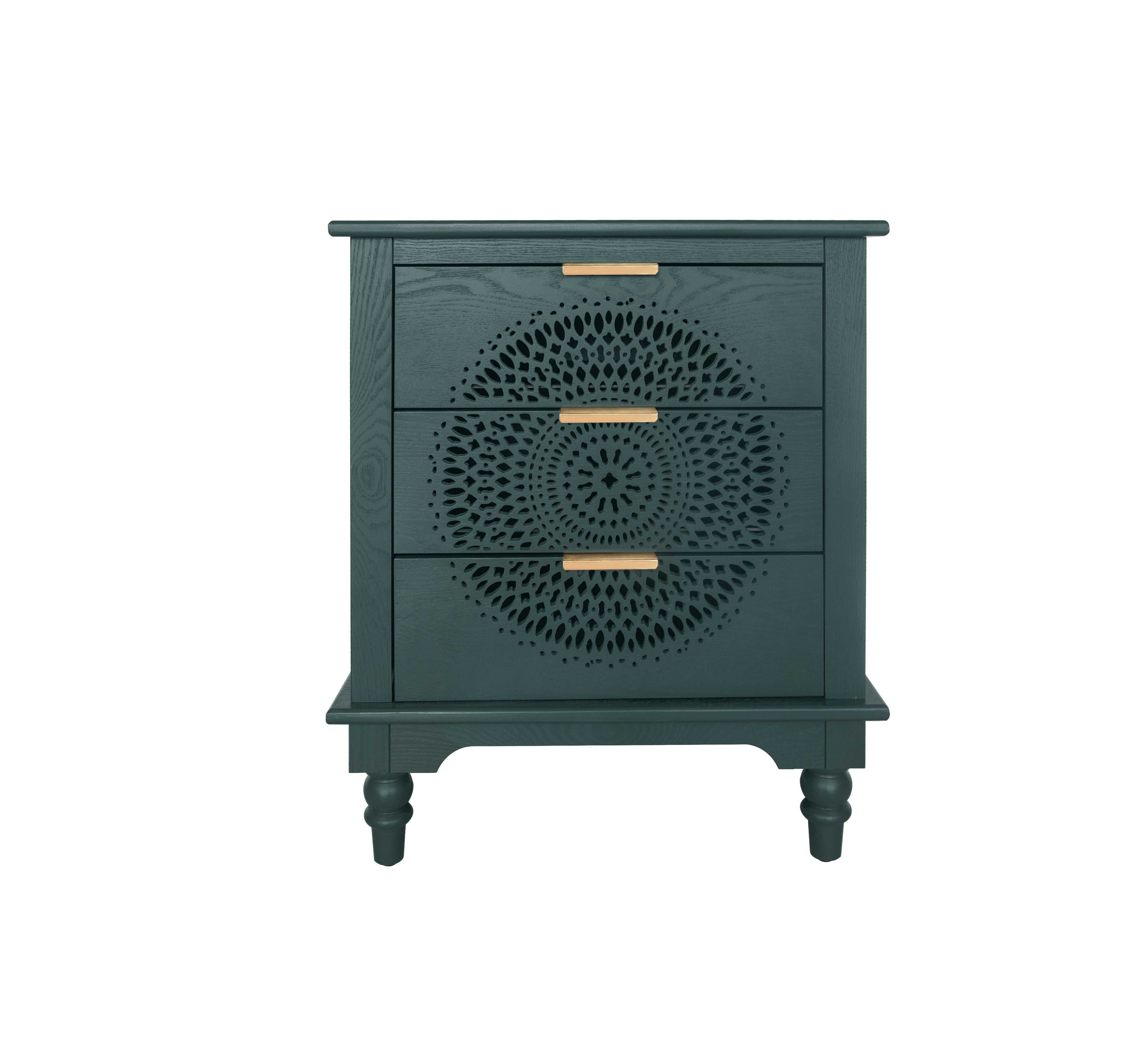 Hollow-Carved 3 Drawer Dresser -Stylish Storage Solution for Living Room
