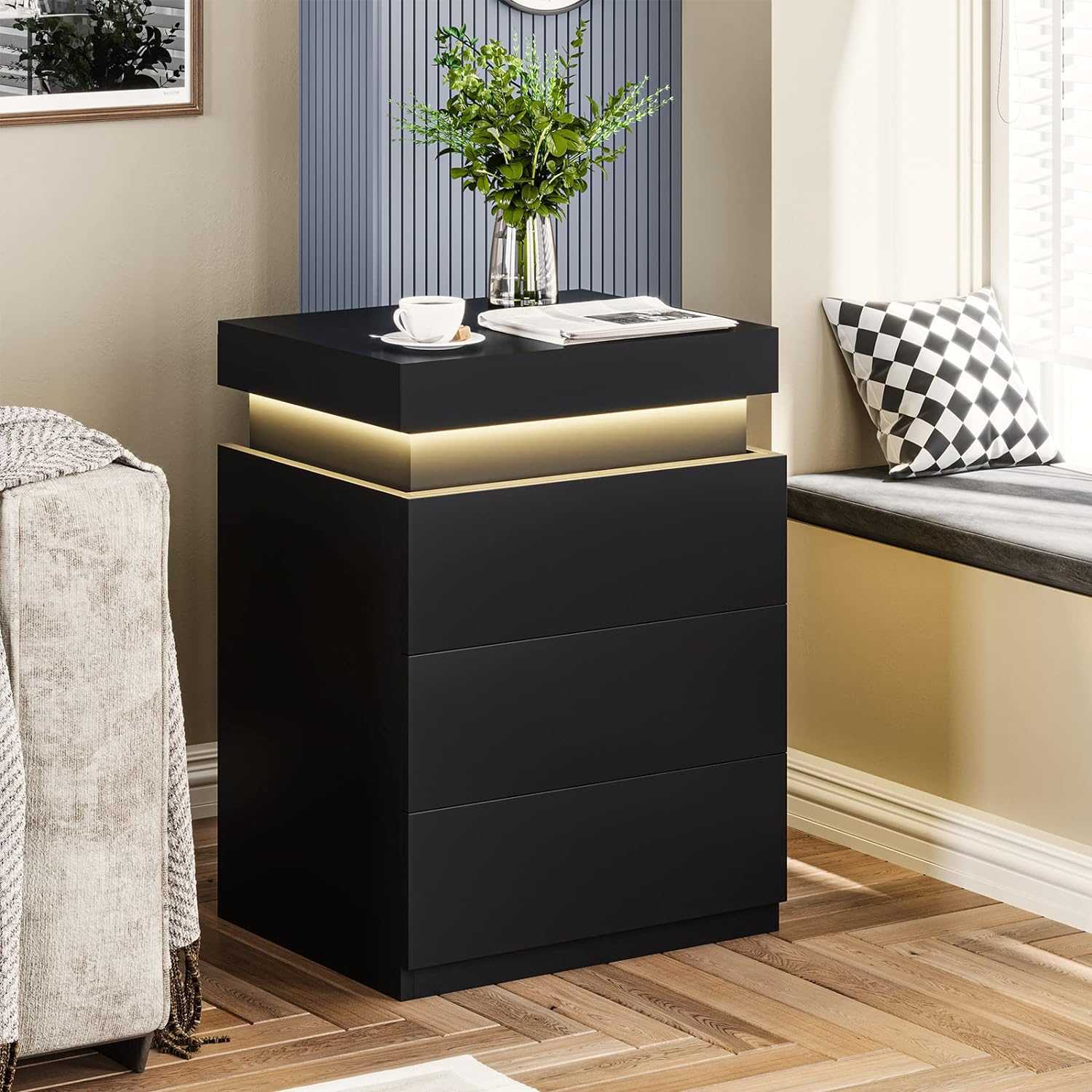 LED Black Nightstand