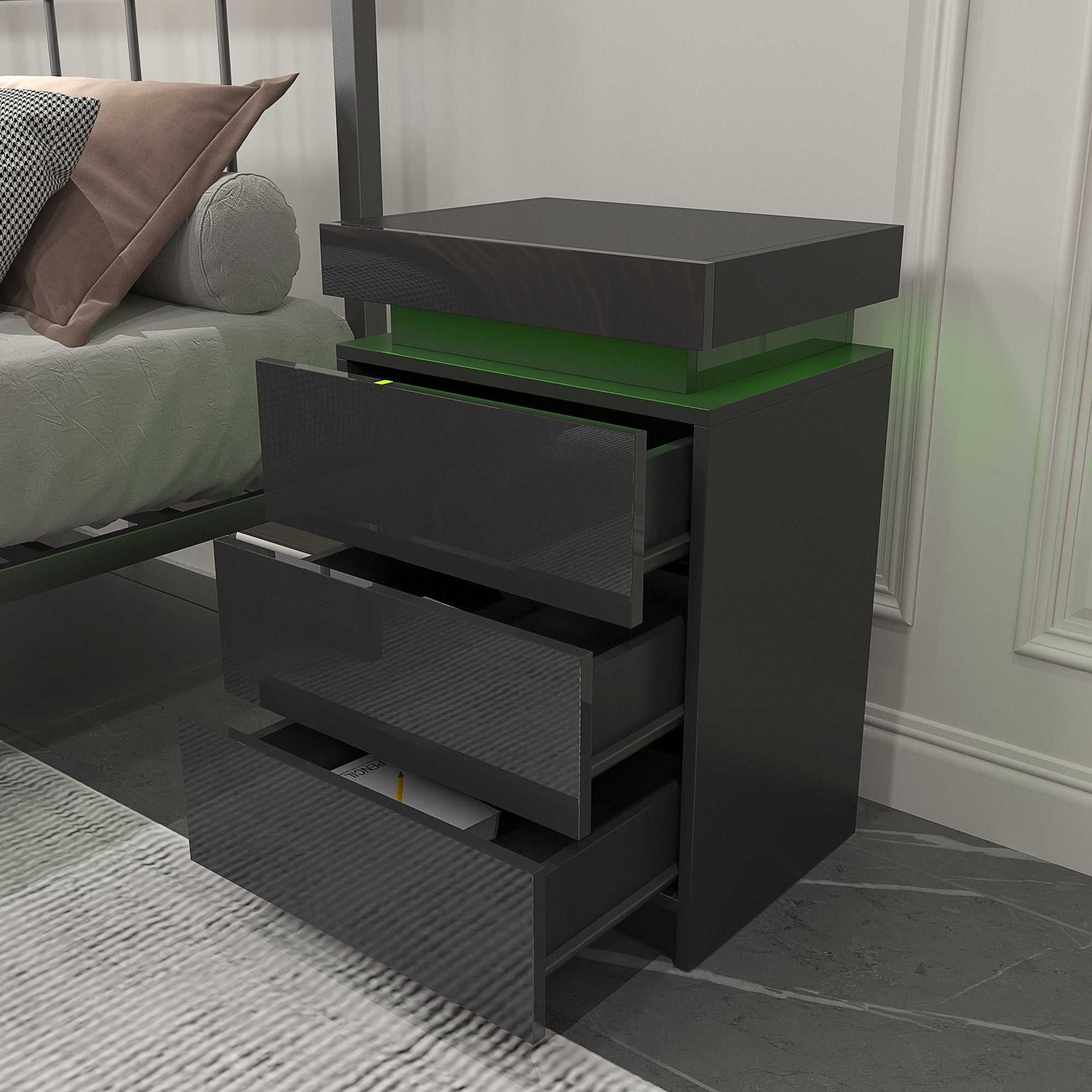 LED Black Nightstand