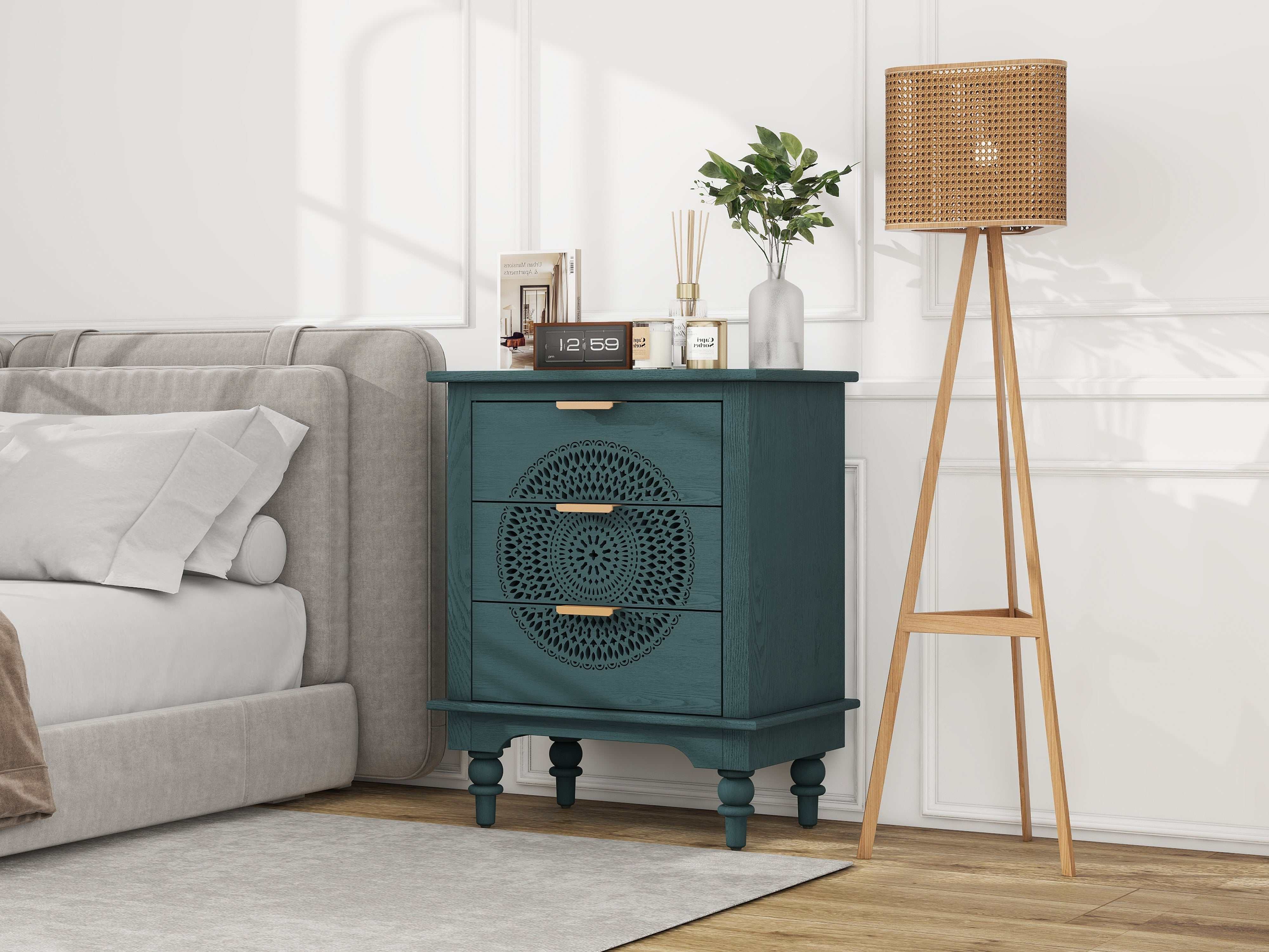 Hollow-Carved 3 Drawer Dresser -Stylish Storage Solution for Living Room