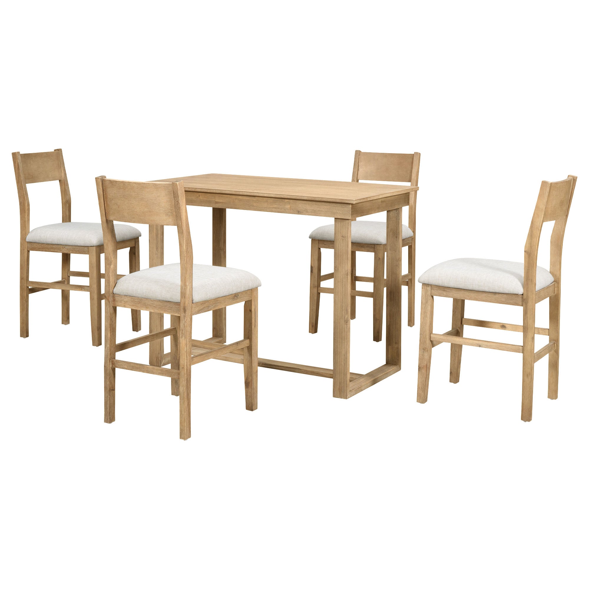TOPMAX farmhouse countertop height 5-piece dining table set with 1 rectangular dining table and 4 brown dining chairs